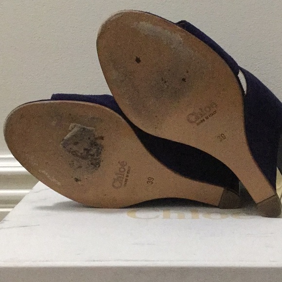 Chloe Navy Suede Wedge Sandals - Picture 5 of 5